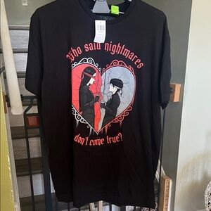 Black Graphic T-Shirt with Red and White Design